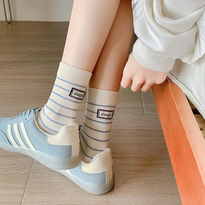 Wholesale Socks, thin fabric, striped, mid tube, socks, stacked socks