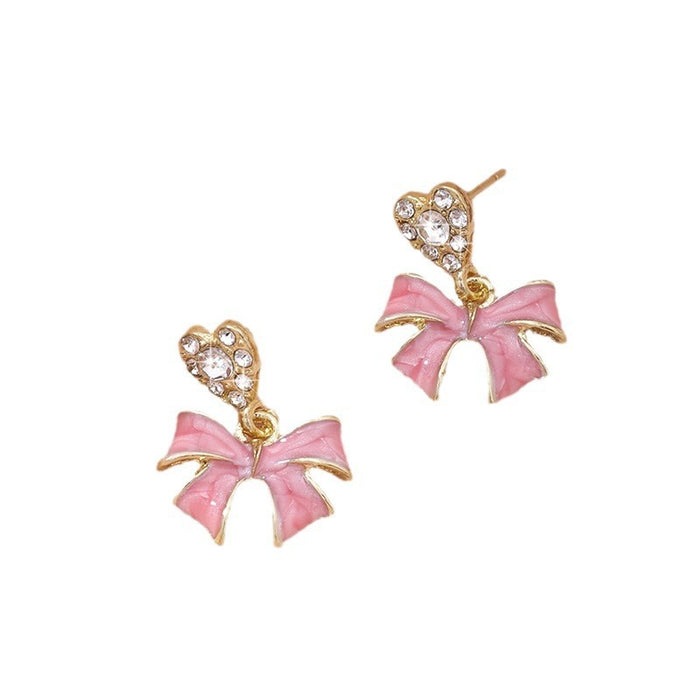 Wholesale Bow painted oil earrings set with diamonds, high-end earrings