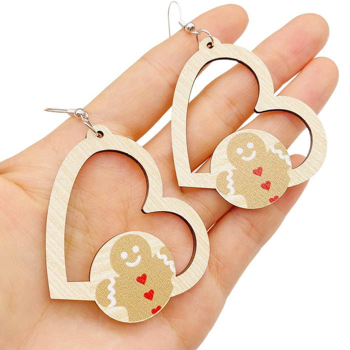 Wholesale 60pcs Christmas wooden earrings  elk dwarf heart-shaped wooden pendant earrings jewelry
