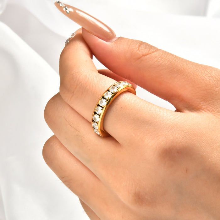 Wholesale Stainless steel gold-plated rotating ring inlaid with diamonds Stainless steel diamond couple ring