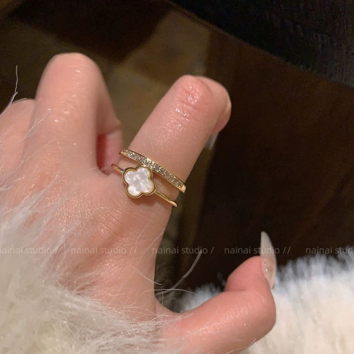 Wholesale Double layered clover open ring, light luxury new style, versatile temperament, index finger ring