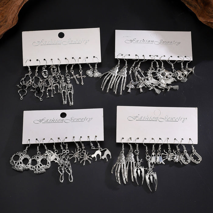 Wholesale  Exaggerated Earrings European and American Silver Pumpkin Skull Claw  Earrings 5-Piece Set Earrings