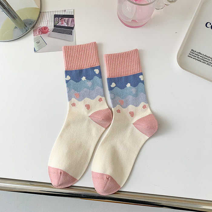 Wholesale Cotton socks cartoon small flower tube socks pile socks