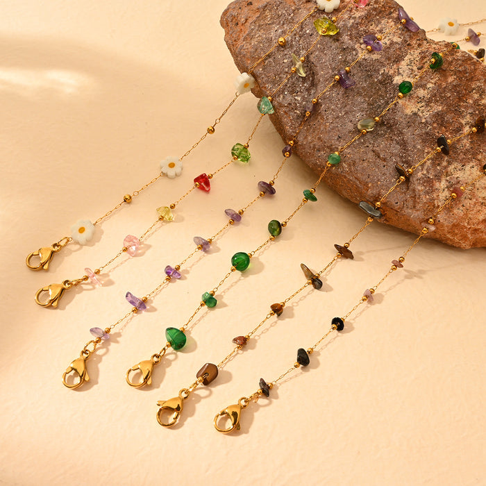 Wholesale Fashion classic stainless steel crushed stone ankle chain, colorful stone foot accessories wholesale