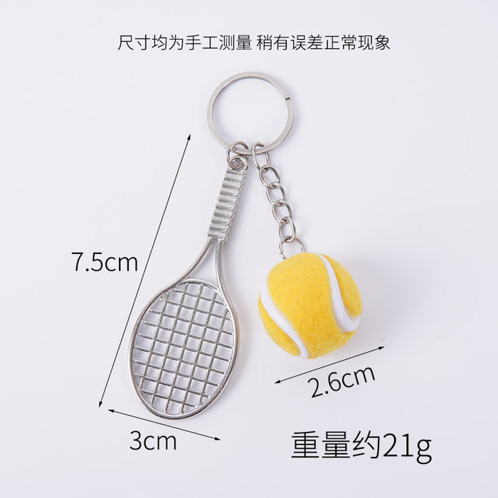 Wholesale Metal Tennis Racket Keychain Pendant Silver Blue Modern Minimalist Fashion Accessory MOQ≥2