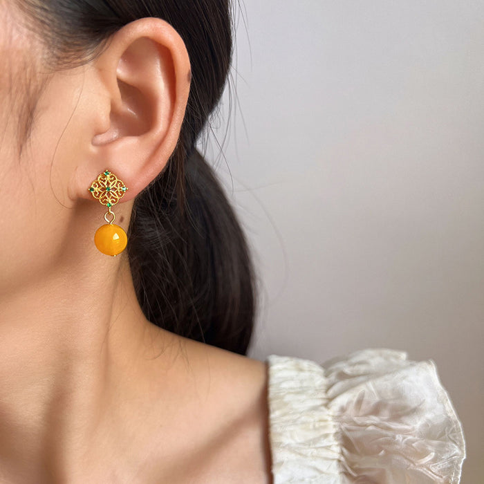 Wholesale Yellow Agate Earrings Earrings Vintage Ear Clip Earrings Without Ear Holes