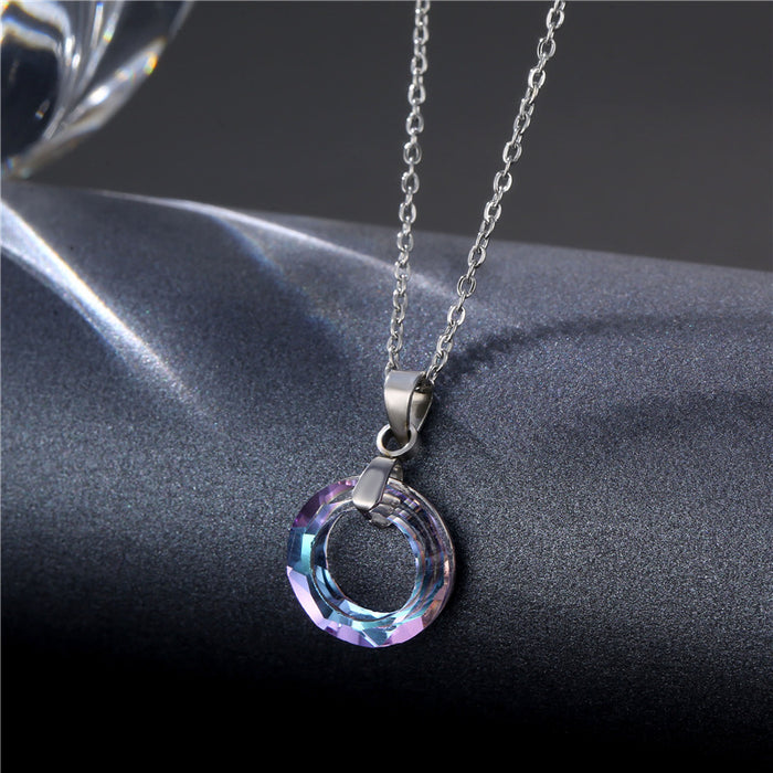 Wholesale Crystal pendant stainless steel short necklace light luxury hollow temperament titanium steel lock chain