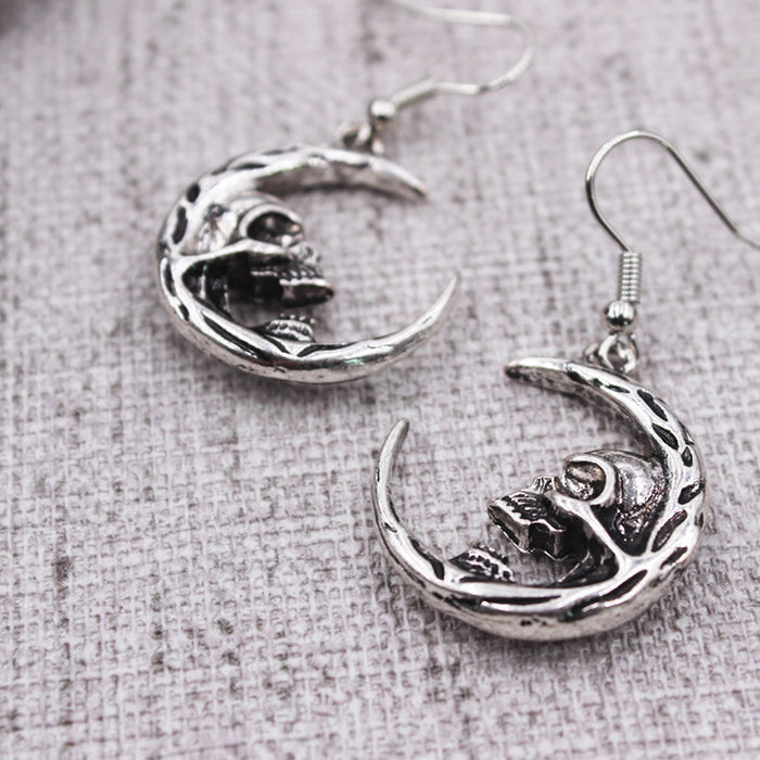 Wholesale Gothic Half Skull Face Crescent Alloy Earrings JDC-ES-LCR003