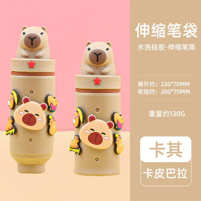 Wholesale Trendy Cartoon Hole Pencil Case Silicone Student Stationery minimum quantity：10