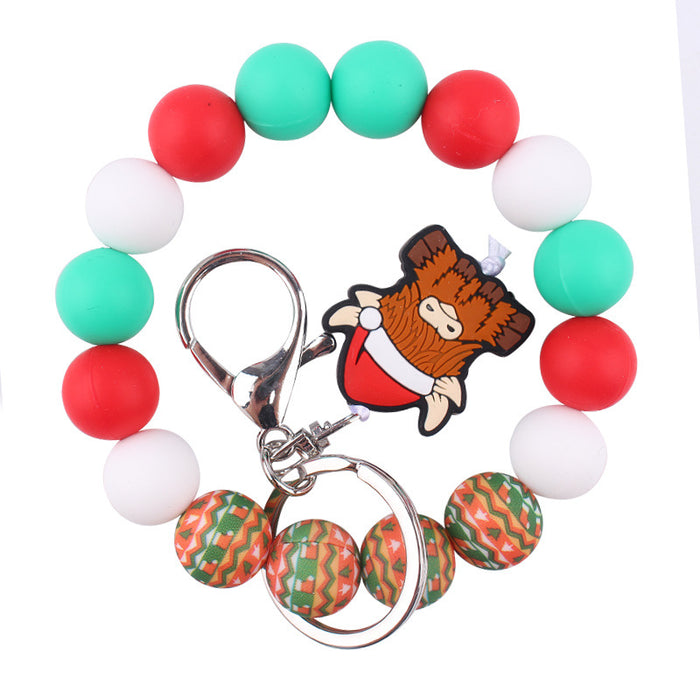 Wholesale Christmas Silicone Beaded Bracelet Keychain JDC-KC-GuangTian030