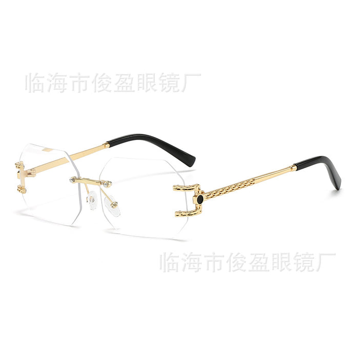 Wholesale Frameless polygonal sunglasses for women, personalized glasses for fashion, gradient color sunshade sunglasses for men