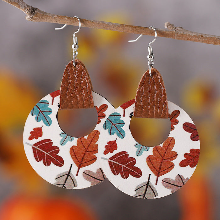 Wholesale Autumn Thanksgiving Leaf Wooden Pendant Earrings