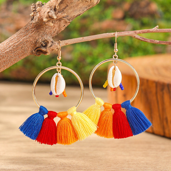 Wholesale Bohemian Tassel Geometric Drop Earrings Electroplated Zinc Alloy Jewelry Accessory MOQ≥2