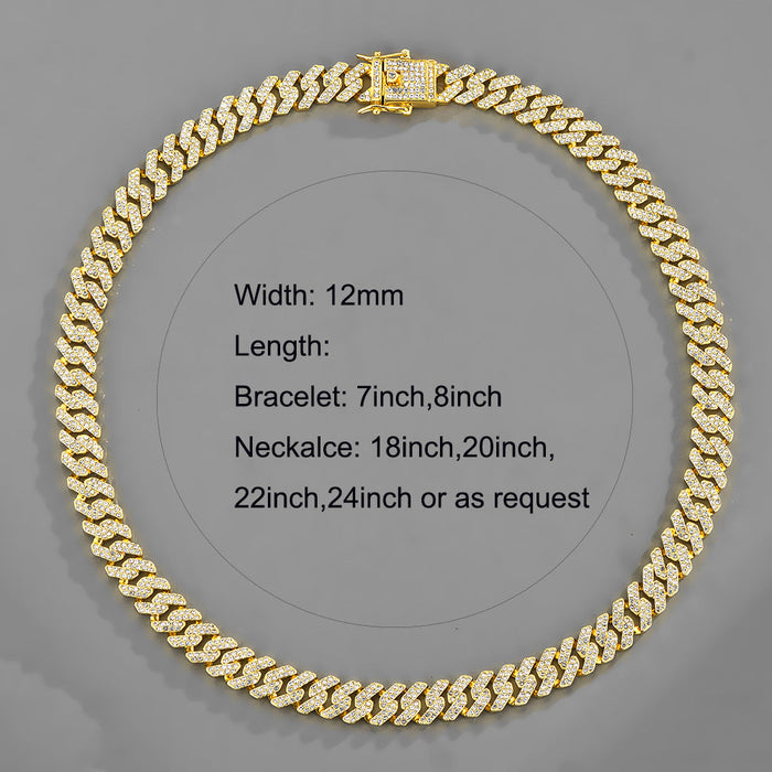 Wholesale Necklaces Alloy Rhinestone Men's Cuban Chain Miami Full Diamond Hip Hop JDC-NE-XuanD004