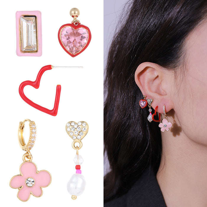 Wholesale Valentine's Day Series Pink Heart Earrings Set Combination JDC-ES-KenJie005