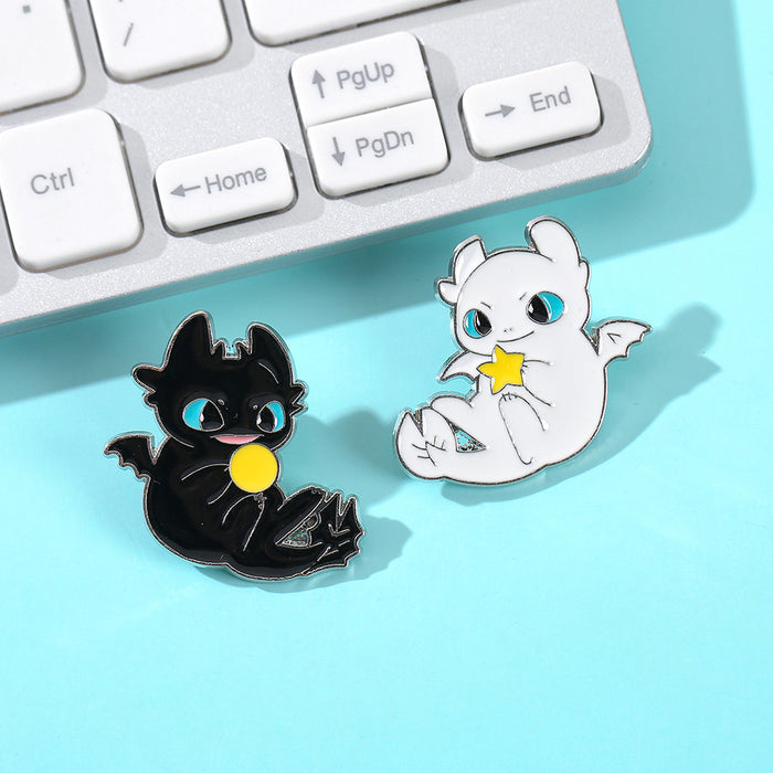 Wholesale Electroplated Metal Cartoon Dragon Brooch Pin Black Casual Fashion Accessory For Backpack And Clothing