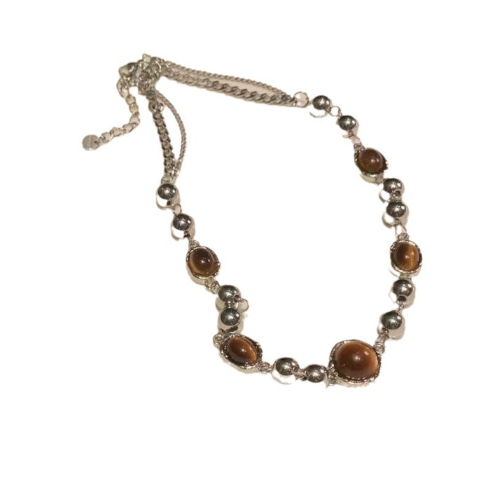 Wholesale Imitation tiger eye stone retro bead necklace, light luxury, niche, collarbone chain, high-end accessory