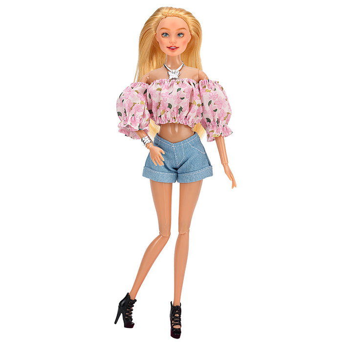 Wholesale doll floral shirt bubble sleeve shorts suit