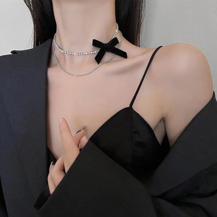 Wholesale Black Velvet Bow  Necklace Chain Women's All-match