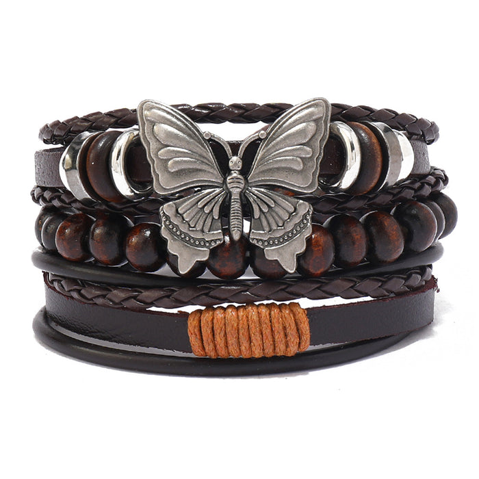 Wholesale 4pieces/pack Fashion Bracelets Wood Beads Leather Handmade Woven JDC-BT-XH025