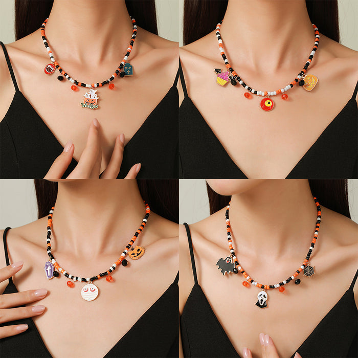 Wholesale Halloween Bead Necklace Fashion Versatile Ghost Pumpkin Bead Necklace