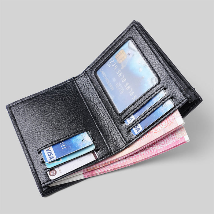 Wholesale Men' s PU Wallet Solid Color Black for Business Commute Gift MOQ≥3