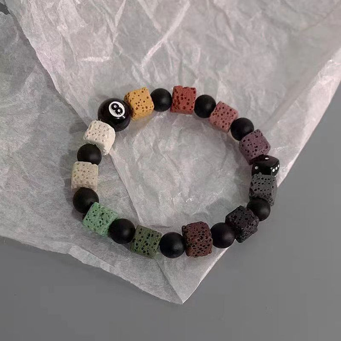 Wholesale Black Eight Dice Volcanic Stone Bracelet JDC-BT-CAJB001