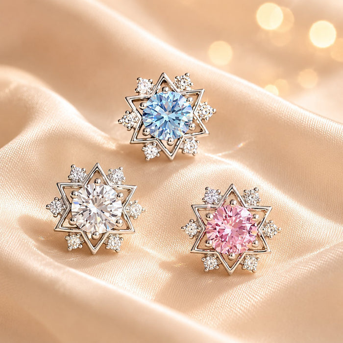 Wholesale Six-Pointed Star Zircon Earrings Sparkling Colored Diamond Studs