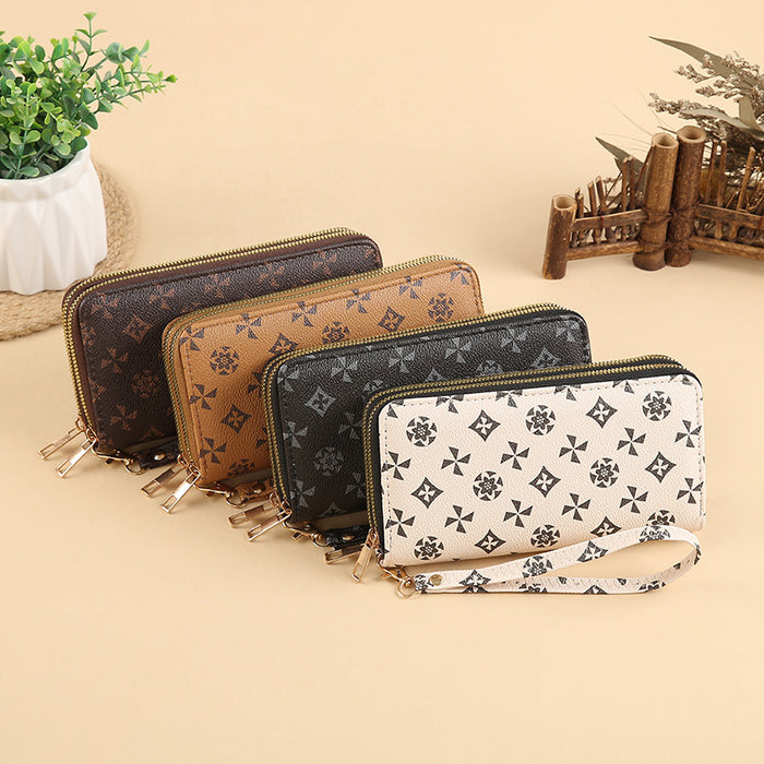 Wholesale PU Leather Clutch Wallet with Flower Pattern and Chain Decoration MOQ≥3