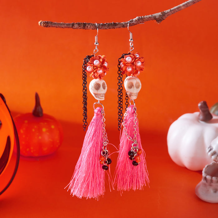 Wholesale  retro earrings for women hip-hop punk style skull funny skeleton colorful mesh ear hooks