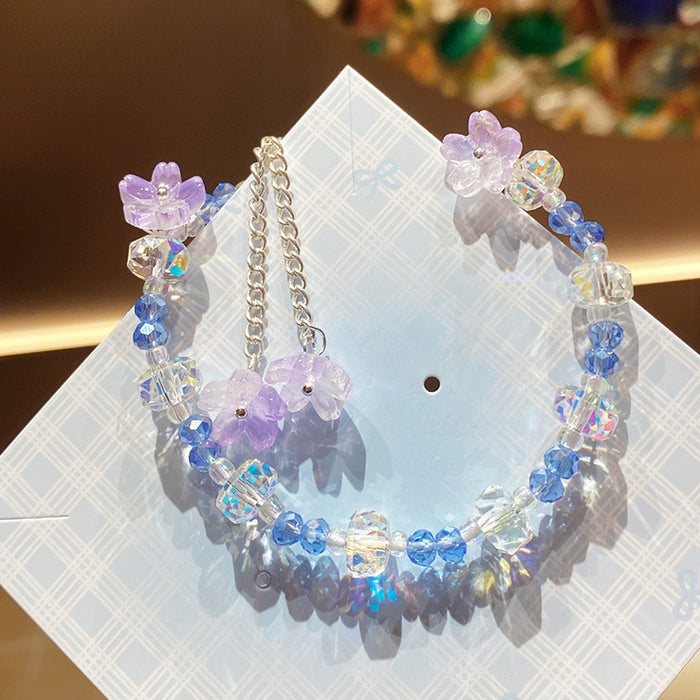 Wholesale Pink Flower Imitation Crystal Bracelet Stylish Gift Jewelry Accessory MOQ≥3