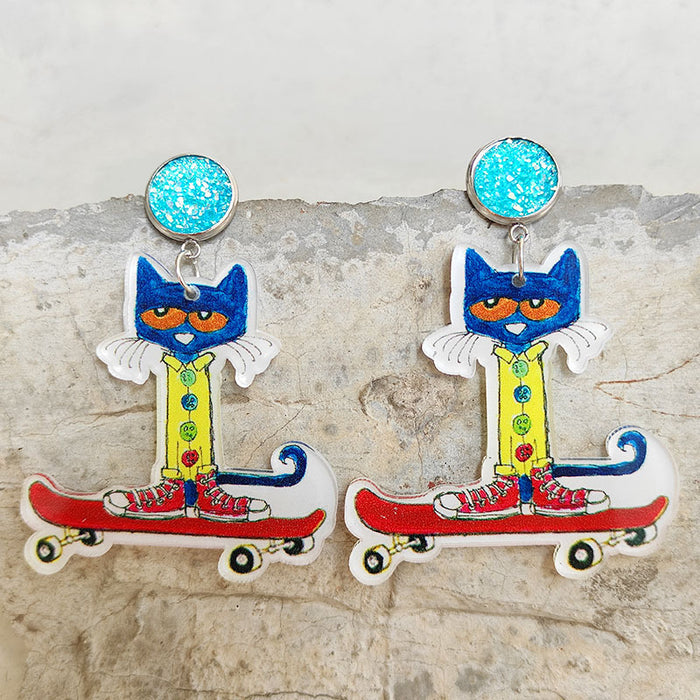 Wholesale 2PCS/PACK Cartoon Cat Skateboard Pendant Acrylic Earrings JDC-ES-HeYi114