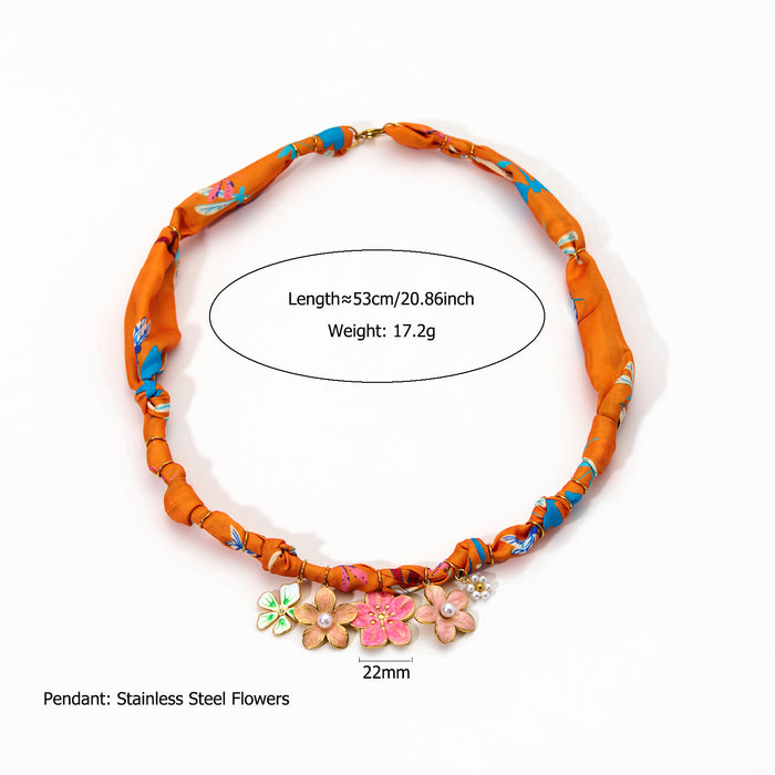 Wholesale New original design multifunctional fabric necklace paired with stainless steel flower butterfly pendant temperament scarf chain