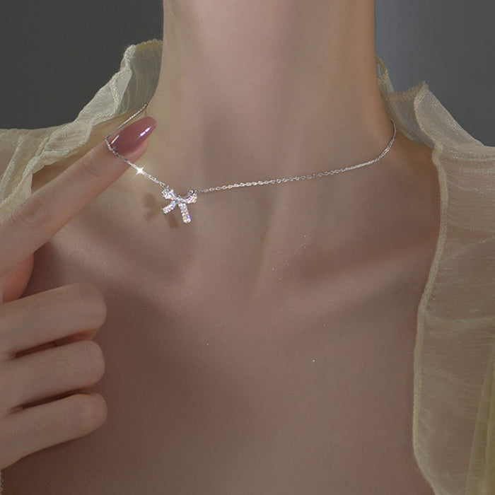 Wholesale Bow necklace, light luxury, niche design, collarbone chain, necklace temperament