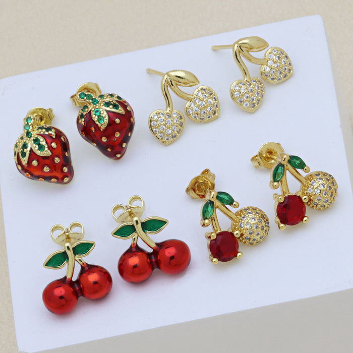 Wholesale Fruit strawberry cherry color drop oil earrings