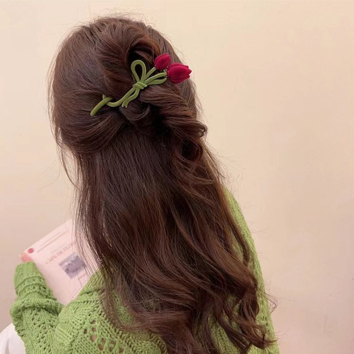 Wholesale Flocking Tulip hairpin women's back head twisted clip large hairpin headdress
