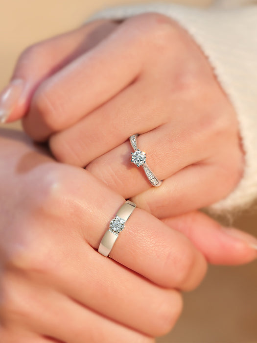 Wholesale Diamond Ring Couple Pure Silver Simulated Etiquette Style Live Fake Ring