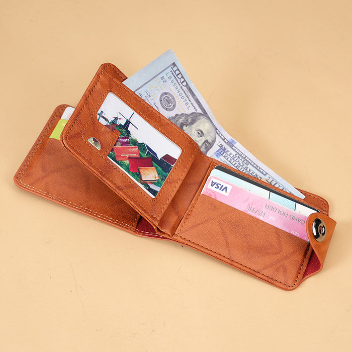 Wholesale PU Leather Men' s Short Wallet Retro Embossed Casual Gift