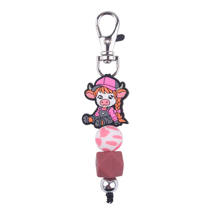 Wholesale Cartoon Cow Silicone Beaded Wrist Keychain JDC-KC-GuangTian039