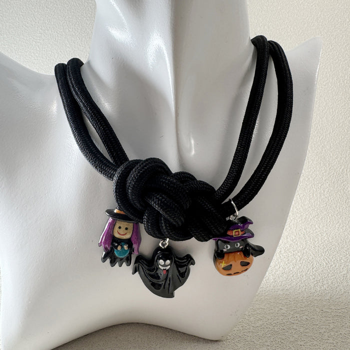 Wholesale Halloween Pumpkin Ghost Braided Cloth Necklace Creative Funny Trendy Jewelry Accessory MOQ≥5