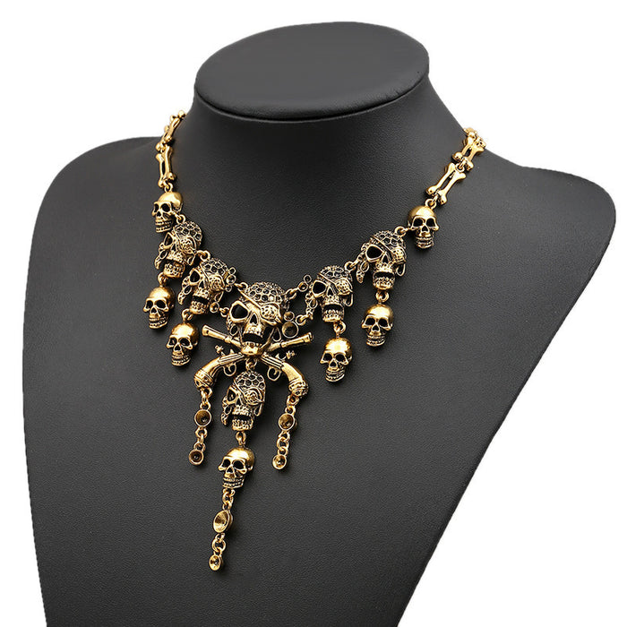 Wholesale Zinc Alloy Halloween Exaggerated Skull Necklace JDC-NE-JiCai001