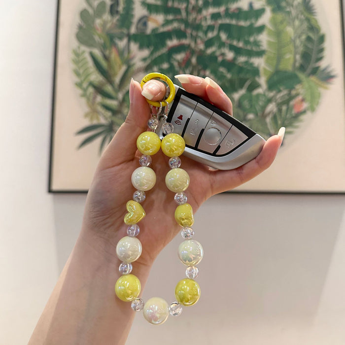 Wholesale Handmade beaded bag bracelet keychain, colorful acrylic plated car keychain pendant