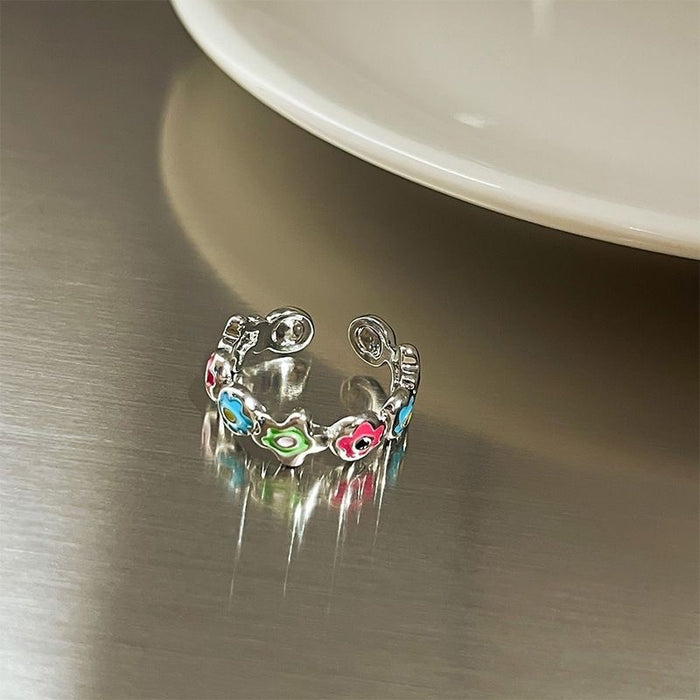 Wholesale Flower opening ring, colorful opening adjustable ring, niche design ring