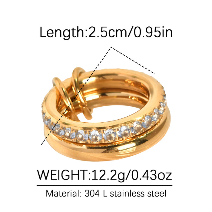 Wholesale Double-layer stainless steel gold-plated diamond zircon ring with elegant niche design