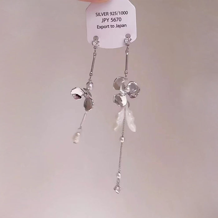 Wholesale Asymmetric long floral tassel earrings, exquisite earrings with a niche and versatile temperament