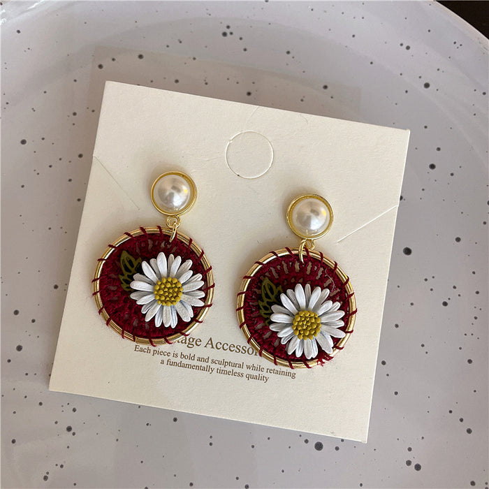 Wholesale Earrings Hand Woven   Silver Needle Daisy Flowers Holiday Style JDC-ES-AX010