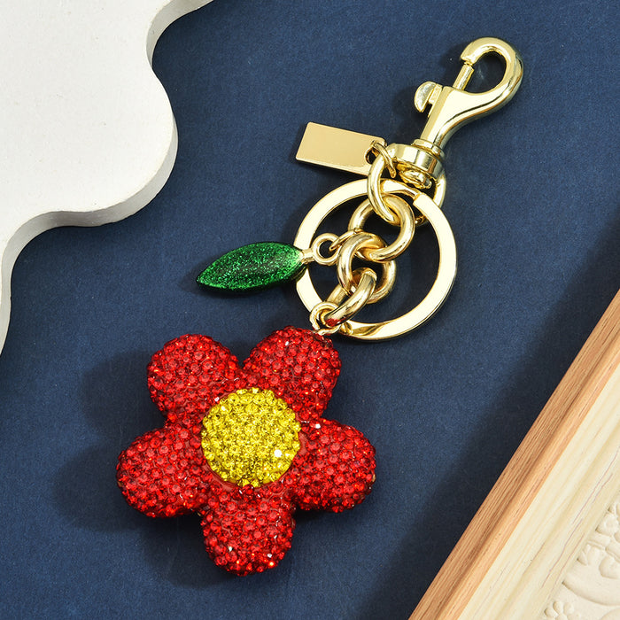 Wholesale Metal Full Diamond Sunflower Flower Bag Charm Keychain Pendant Trendy Jewelry Accessory
