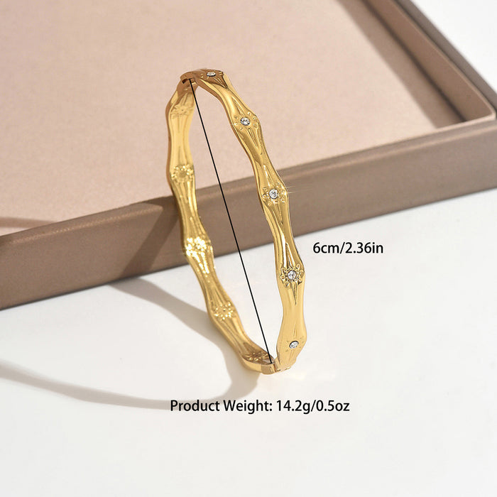 Wholesale Women S Titanium Steel Bamboo Joint Eight Pointed Star Bracelet Pave Design Trendy Everyday Jewelry Accessory