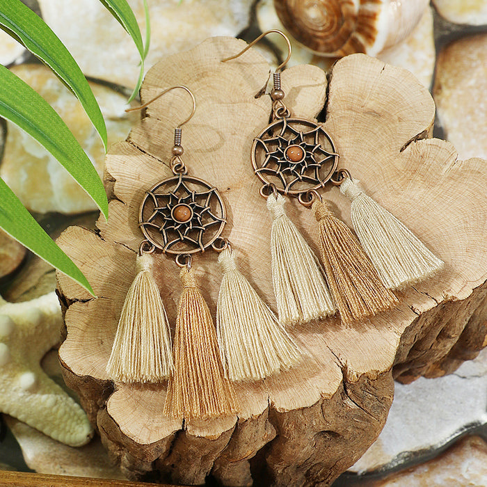 Wholesale Retro Bohemian Turquoise Tassel Earrings Zinc Alloy Fashion Accessory MOQ≥2