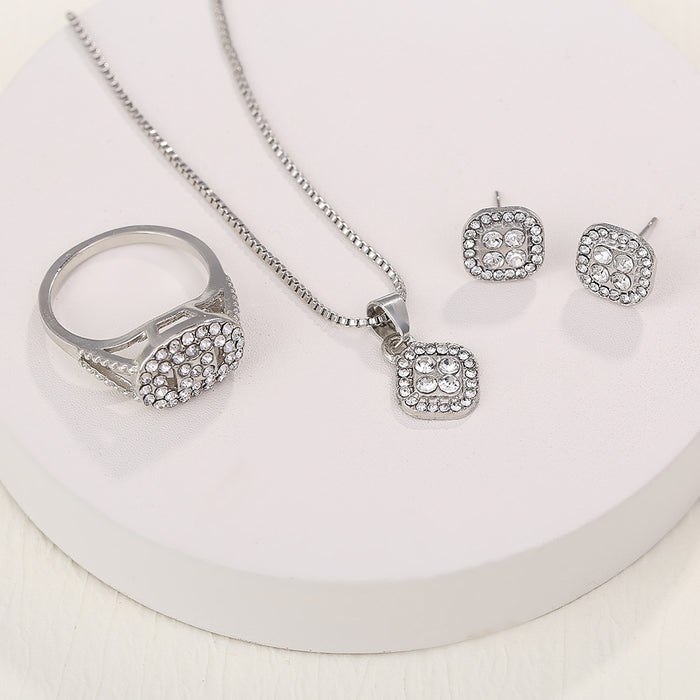 Wholesale Alloy Diamond Geometric Necklace Earrings Jewelry Set JDC-NE-Liyang002